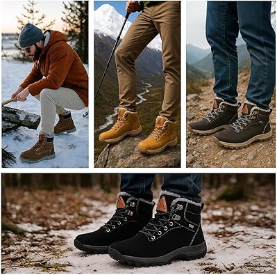 Mishansha Men's Waterproof Snow Boots, Insulated Warm Lined Winter Boot for Cold Weather, Non-Slip Outdoor Trekking Hiking Shoes